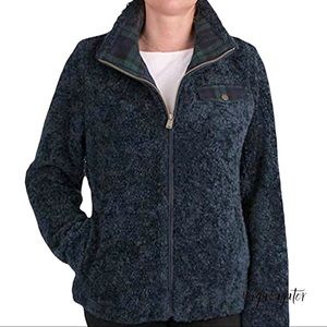 Pendleton Dark Blue Fuzzy Iconic Tartan Plaid Detail Lined Plush Full Zip Jacket